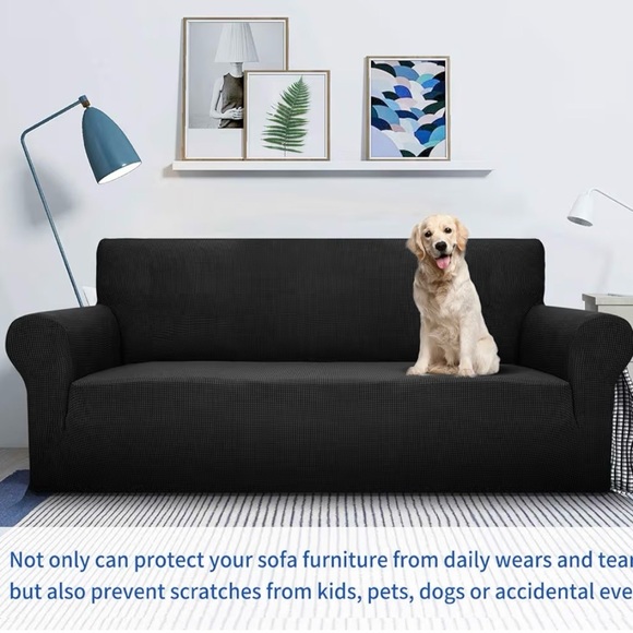 MAXIJIN Super Stretch Couch Cover for 3 Cushion Couch Black - Picture 3 of 11